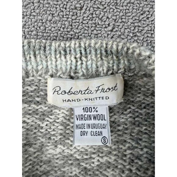 Vintage Roberta Frost Sweater Women S Gray 100% Virgin Wool Hand Knitted Penguin - Picture 3 of 8